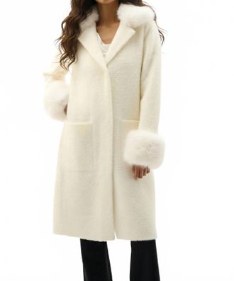 Joseph Ribkoff Detachable Faux Fur Trim Long Sleeve Coat In Winter White