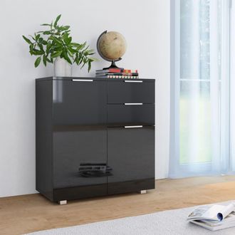 vidaXL Aparador De Aglomerado Negro Brillante 71x35x80 Cm Vidaxl