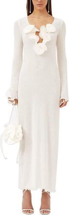 Generic Womens V Neck Sexy Skinny Dress Solid Color Long Sleeve Back Slit Maxi Dress Casual Cut Out Party Beach Dress (White,Small)