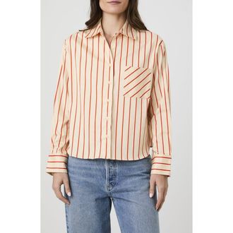 French Connection Boxy Stripe Button-Up Shirt in Porcelain Cream/brick Red Stri at Nordstrom Rack, Size X-Small
