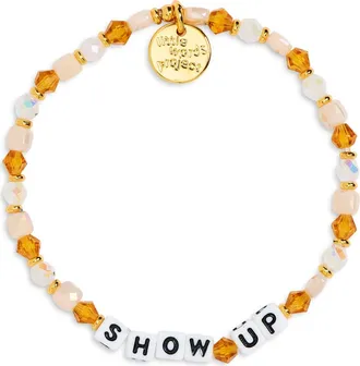 Little Words Project Show Up Latte Swirl Beaded Stretch Bracelet in White at Nordstrom, Size Small/medium