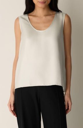 Eileen Fisher Scoop Neck Silk Tank in Pale Stripe at Nordstrom, Size Xx-Small