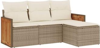 vidaXL Juego De Sof&aacute;s Jard&iacute;n Con Cojines 4 Pzas Rat&aacute;n Sint&eacute;tico Beige Vidaxl