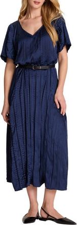 Nic+Zoe Bella Belted Crushed Satin Midi Dress in Dark Indigo at Nordstrom, Size Xx-Large