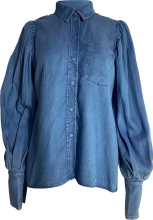 Mother Of Pearl Mother Of Pearl Buttoned Bishop Sleeve Shirt in Blue Cotton