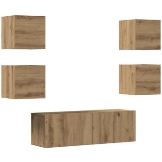 vidaXL Mueble Para Tv De Pared Madera Contrachapada Artesanal 5 Piezas Vidaxl