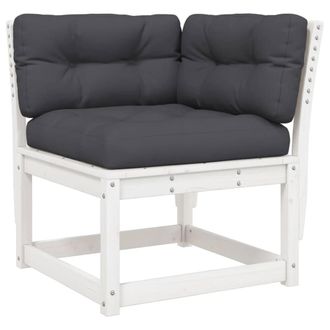 Berkfield Home Garden Sofa Corner with Cushions White 73x73x78 cm Solid Wood Pine | Size: 73 x 73 x 78 cm