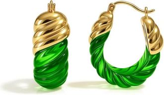 Gold & Honey Womens Rope Shrimp Lucite Birthstone Hoop Earrings In May - Emerald