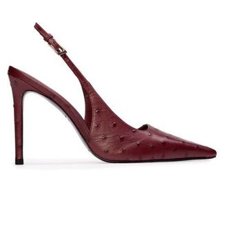 Black Suede Studio Lainey 100 Ostrich Pump in Ruby Ostrich Leather at Nordstrom, Size 37.5 Eu