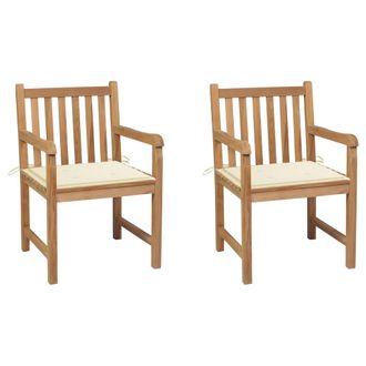 vidaXL Sillas De Jard&iacute;n 2 Uds Madera Maciza De Teca Con Cojines Crema Vidaxl