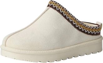 Generic House Of Sehrish MX11 Faux Suede Embroidered Cozy Slippers for Women - Warm Indoor Outdoor Slip-On Winter Shoes with Soft Lining & Non-Slip Sole (Crea