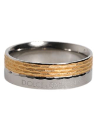 Dolce & Gabbana Gold Silver Tone Real Brass DG Logo Mens Ring