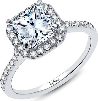 Lafonn Princess Cut Simulated Diamond Halo Wedding Ring in Silver/Simulated Diamond at Nordstrom Rack, Size 6