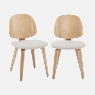 Sweeek Sweeek - Silla Curvada De Madera Y Borreguito, Set De 2, Sophia, Gris Claro, 47x53x81 Cm