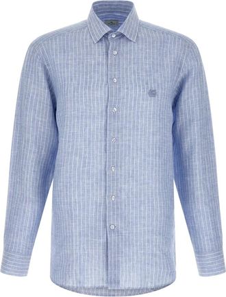 Etro Gestreept linnen overhemd - Heren - Casual Overhemden - Blauw - L - Linnen - Overhemden