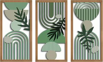 OEM Conjunto De 3 Esculturas De Pared De Madera, Decoraci&oacute;n De Pared De Estilo Bohemio-chic Con Patrones Geom&eacute;tricos, Arte Mural Geom&eacute;trico Moderno Para S