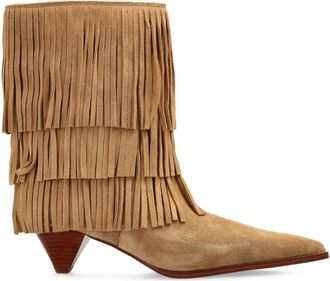 Michael Michael Kors 50mm fringe-panel suede boots - women - Polyester/Rubber/Calf Suede - 7.5 - Brown