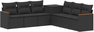 vidaXL Juego De Sof&aacute; 7 Uds. Negro Rat&aacute;n Sint&eacute;tico Y Acero Vidaxl