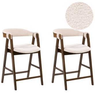 Beliani Conjunto De 2 Sillas De Bar Estilo Tradicional Asiento Tapizado Boucl&eacute; Marr&oacute;n Oscuro Y Beige Day