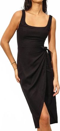 Dress Forum Linen Square Neck Tulip Hem Wrap Dress In Black