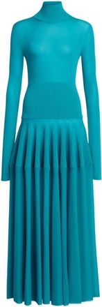 Alaia Light Blue Turtle Neck Peplum Maxi Dress