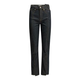 Ganni Slub Fold High-Rise Rechte jeans - Dames - Jeans - Blauw - Maat: W26 L33 Katoen