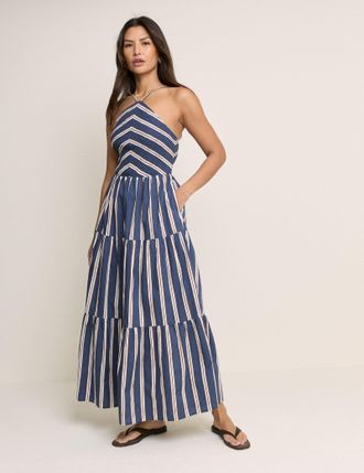 Nobody's Child Navy Striped Martina Midi Dress