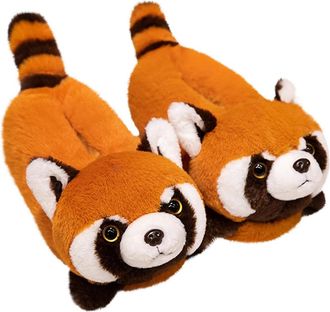 Generic Animal Plush Slippers - Red Panda & Fox, Novelty Plush Slippers Cartoon Winter Slippers Non Slip Comfy Slipperss for Women, Warm & Cozy for Cold Winte