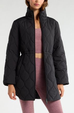 Zella Skyline Longline Quilted Jacket in Black at Nordstrom, Size X-Small