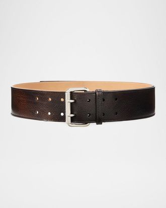 Ralph Lauren Collection Distressed Double-Prong Long Belt