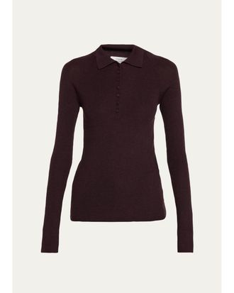 Vince Raglan-Sleeve Wool-Silk Rib Polo Sweater
