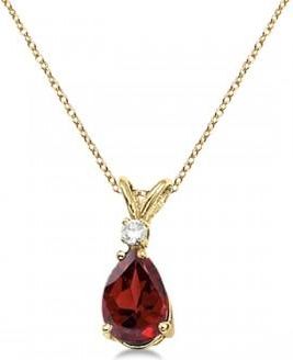 Allurez Pear Garnet and Diamond Solitaire Pendant Necklace 14k Yellow Gold