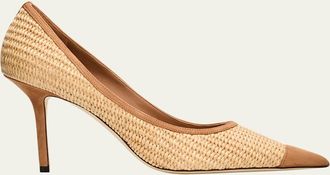 Jimmy Choo London 85mm Love Raffia and Suede Pumps