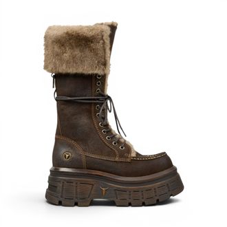 Windsor Smith Windsorsmith Bruine Su&egrave;de Leren Platform Combat Fur Laarzen voor Dames - Saintly