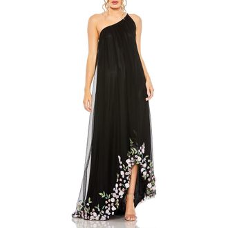 Mac Duggal One Shoulder Trapeze Embellished High Low Gown in Black at Nordstrom, Size 16