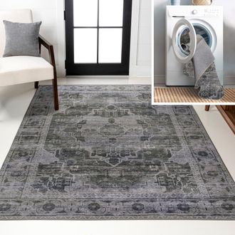Jonathan Y Designs Alanya Ornate Medallion Machine-Washable Area Rug in Dark Green/gray at Nordstrom, Size 3Ft 0In X 5Ft 0In