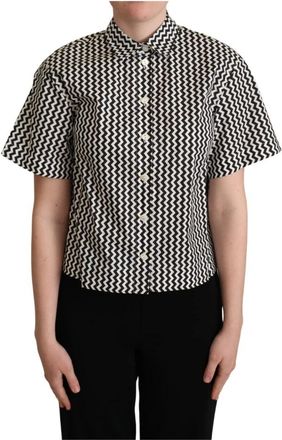Dolce & Gabbana Zickzack Elegantie Katoenen Poloshirt - Dames - Overhemden - Zwart - M - Katoen - Overhemden