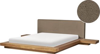 Beliani Cama De Agua Moderna Con Plataforma Mesitas De Noche Cabecero De Boucl&eacute; Madera De Fresno Natural 160 X 200 Cm Zen