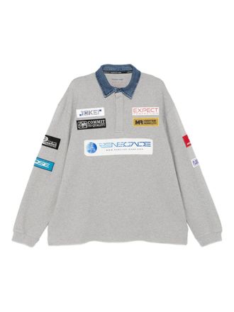 Martine Rose denim-collar logo-patch polo shirt - Grey