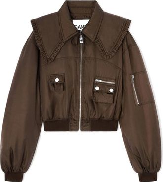 Ganni Duchesse Nylon Bomber Jacket - Dames - Bomber jackets - Bruin - XS - Nylon - Jassen