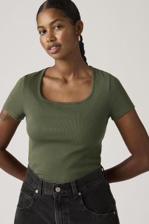 Levi's Essential Square Neck Tee - Donna - XS - Verde / Deep Depths Garment Dye