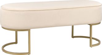 Beliani Banco Tapizado Glamuroso Con Puf Patas De Metal Doradas Estampado Liso Beige Claro Milry