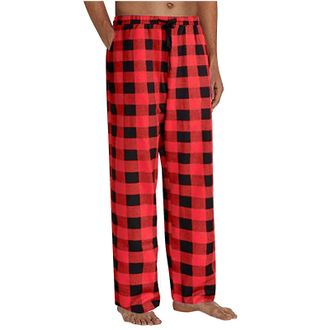 Generic Mens Pyjama Bottoms Smart Casual Checked Lounge Sanitary Pants Elasticated Waist Drawstring Soft Pjs Trousers Check Loungewear Flannel Plaid Pants wit
