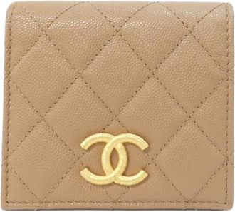 Chanel Beige Grained Calfskin Wallet (Bi-Fold) (Pre-Owned)