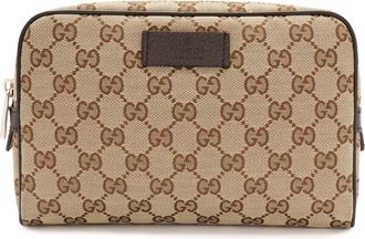 Gucci Beige Brown Dark Brown Canvas Leather Pouch Sling Bag (Pre-Owned)