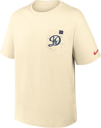 Nike Los Angeles Dodgers City Connect 2-Hit Max90 Pocket Nike Mens MLB T-Shirt in White | 04T711MLD-QUY