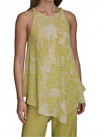 DKNY Asymmetrical Hem Sleeveless Tunic In Lime Yellow