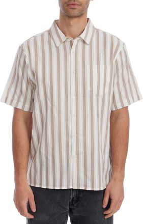 PX Los Angeles Stripe Jacquard Short Sleeve Cotton Button-Up Shirt in Tan at Nordstrom Rack, Size Xx-Large