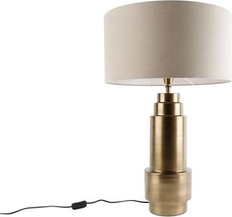 QAZQA Qazqa - Table Lamp Bronze Fabric Shade Light Brown 50 cm - Bruut