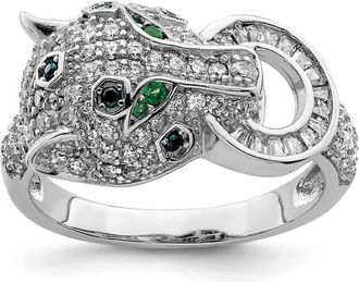 Diamond2Deal Sterling Silver Rhodium-plated Polished Cubic Zirconia Cheetah Ring
